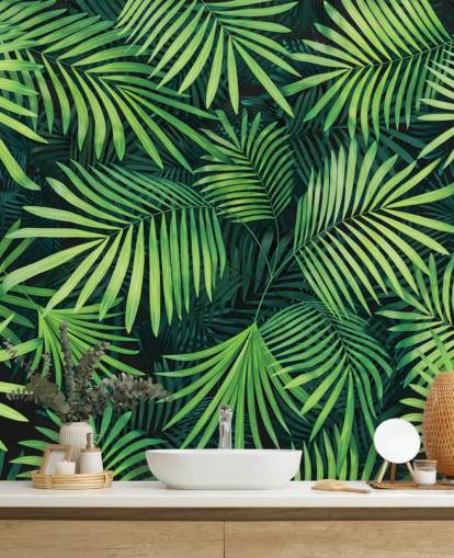 vihreät muokattavat lehdet taustakuvamaalaus nimeltä Leaves of Palm Tree keittiöihin tai makuuhuoneisiin