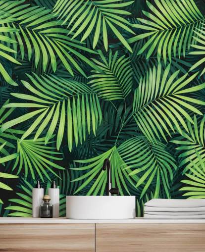 vihreät muokattavat lehdet taustakuvamaalaus nimeltä Leaves of Palm Tree keittiöihin tai makuuhuoneisiin