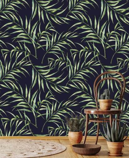 botanisk-palm-tre-print-tapet