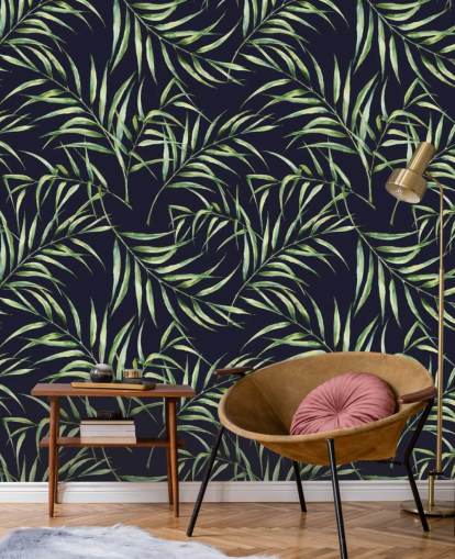 papel pintado con estampado de palmera botánica