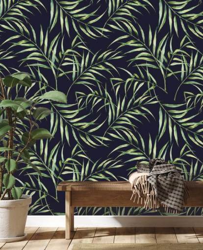 botanisk-palm-træ-print-tapet