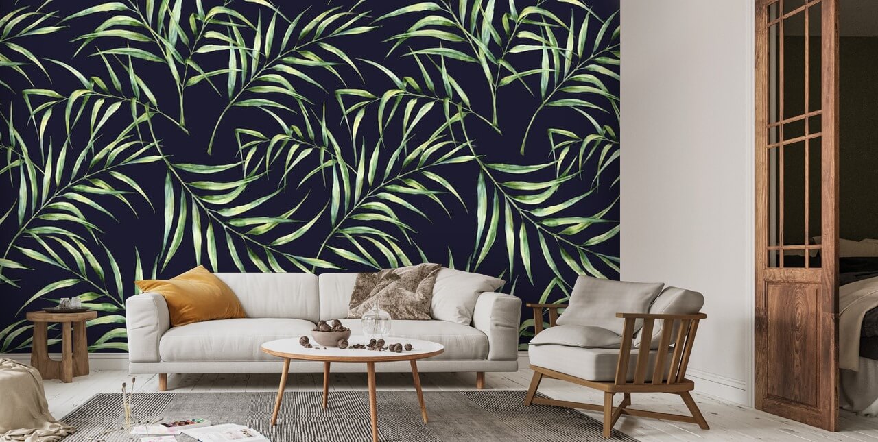 Moeras visie inleveren Botanische palmboom print behang | Wallsauce NL