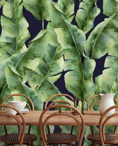 tropisk-banan-blad-palm-tre-tapet