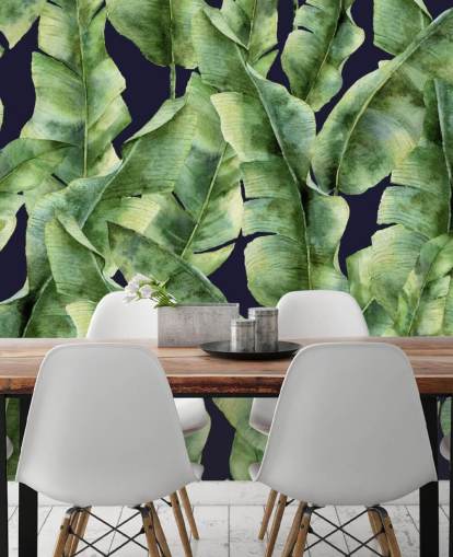 tropisk-banan-blad-palm-tre-tapet