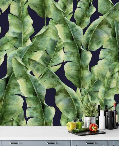 tropisk-banan-blad-palm-tre-tapet