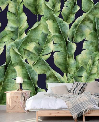 tropisk-banan-blad-palm-tre-tapet