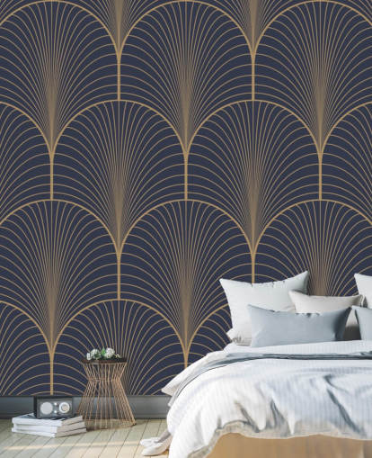Vintage tan blue and brown seamless art deco wallpaper pattern vector Wall Mural Wallpaper