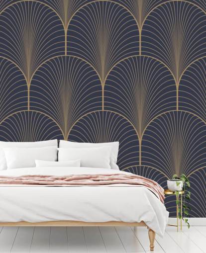 Vintage tan blue and brown seamless art deco wallpaper pattern vector Wall Mural Wallpaper