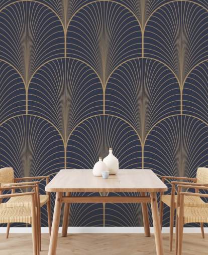 Vintage tan blue and brown seamless art deco wallpaper pattern vector Wall Mural Wallpaper