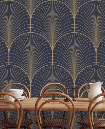 Vintage tan blue and brown seamless art deco wallpaper pattern vector Wall Mural Wallpaper