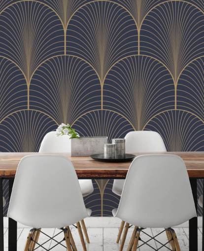 Vintage tan blue and brown seamless art deco wallpaper pattern vector Wall Mural Wallpaper