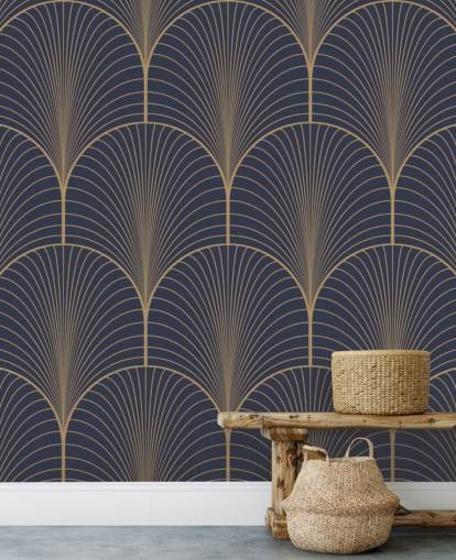 Vintage tan blue and brown seamless art deco wallpaper pattern vector Wall Mural Wallpaper