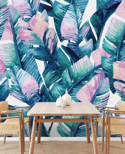 papel pintado de hojas verdes teñidas de púrpura