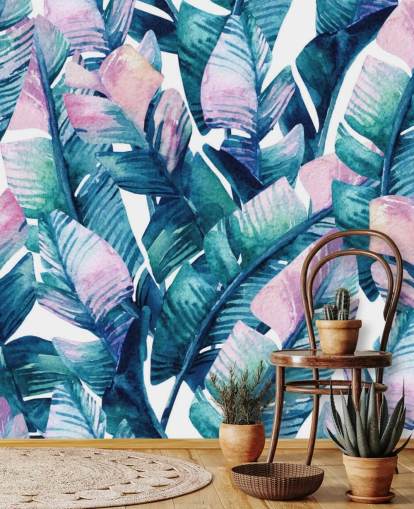 paars getint groen blad behang