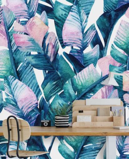 papel pintado de hojas verdes teñidas de púrpura