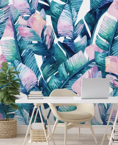 paars getint groen blad behang