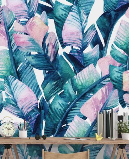 paars getint groen blad behang