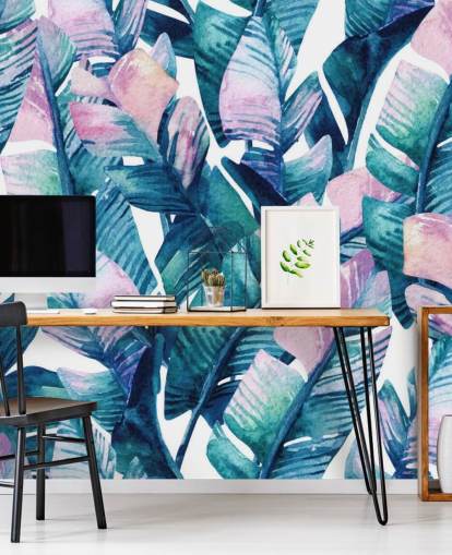 papel pintado de hojas verdes teñidas de púrpura