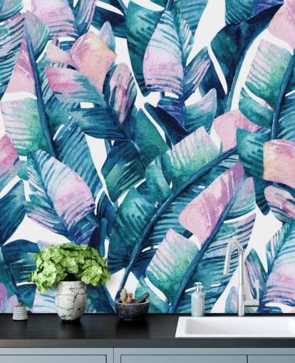 paars getint groen blad behang paars getint groen blad behang