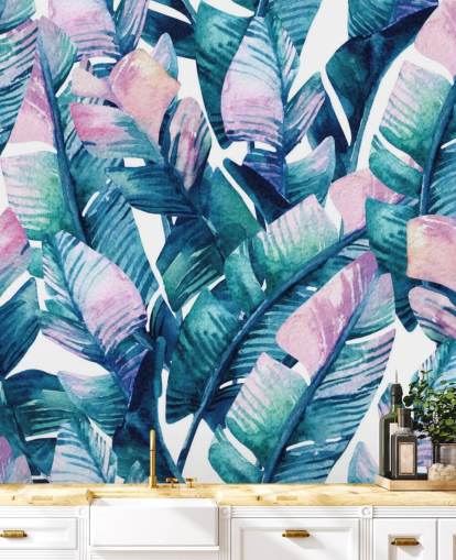 papel pintado de hojas verdes teñidas de púrpura papel pintado de hojas verdes teñidas de púrpura