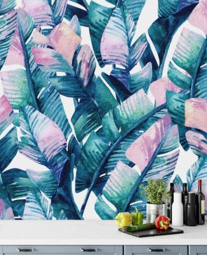 papel pintado de hojas verdes teñidas de púrpura