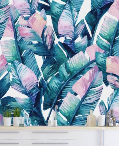 paars getint groen blad behang