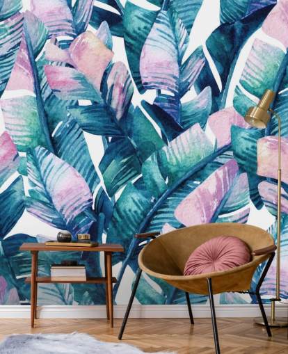 papel pintado de hojas verdes teñidas de púrpura