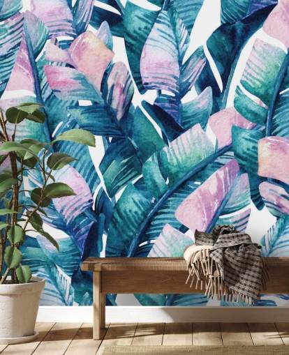 papel pintado de hojas verdes teñidas de púrpura