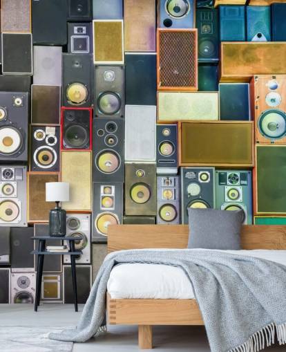 music wallpaper mural called Retro Speakers for bedrooms, bars, venues and schools
