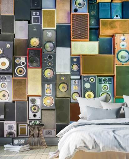 mural de papel pintado musical llamado Retro Speakers para dormitorios, bares, locales y escuelas mural de papel pintado musical llamado Retro Speakers para dormitorios, bares, locales y escuelas