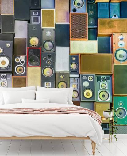 music wallpaper mural called Retro Speakers for bedrooms, bars, venues and schools