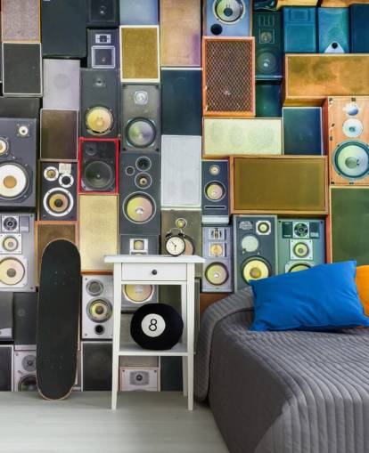 carta da parati musicale chiamata Retro Speakers per camere da letto, bar, locali e scuole carta da parati musicale chiamata Retro Speakers per camere da letto, bar, locali e scuole
