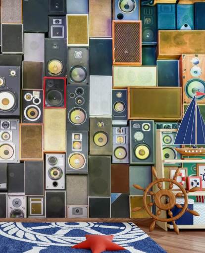 musik tapeter väggmålning som heter Retro Speakers för sovrum, barer, arenor och skolor