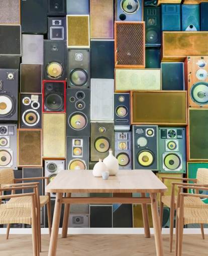 mural de papel de parede musical chamado Retro Speakers para quartos, bares, locais e escolas