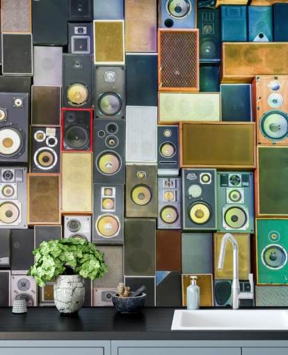 musikk tapet veggmaleri kalt Retro Speakers for soverom, barer, arenaer og skoler musikk tapet veggmaleri kalt Retro Speakers for soverom, barer, arenaer og skoler