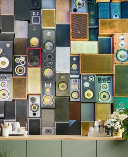 musikk tapet veggmaleri kalt Retro Speakers for soverom, barer, arenaer og skoler