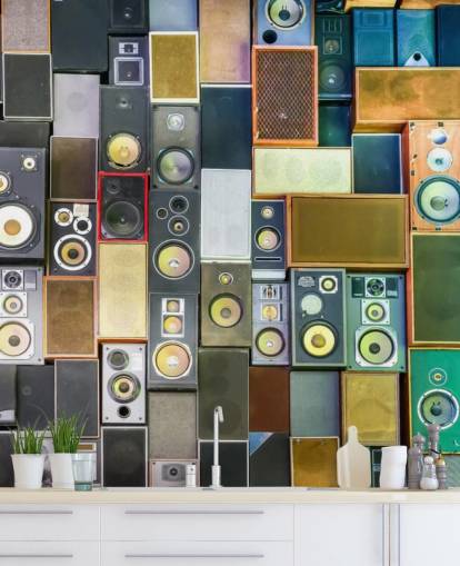 music wallpaper mural called Retro Speakers for bedrooms, bars, venues and schools