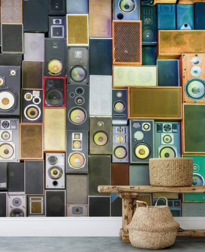 music wallpaper mural called Retro Speakers for bedrooms, bars, venues and schools