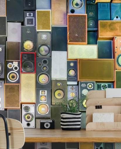 carta da parati musicale chiamata Retro Speakers per camere da letto, bar, locali e scuole carta da parati musicale chiamata Retro Speakers per camere da letto, bar, locali e scuole