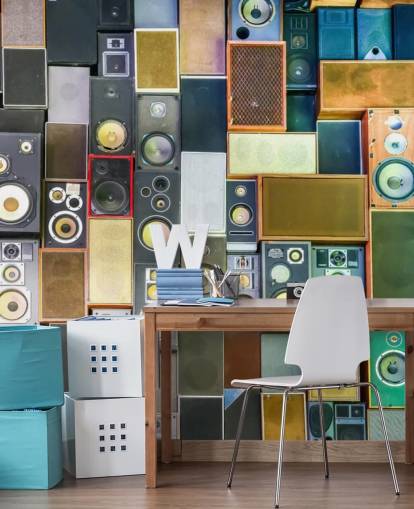 musikk tapet veggmaleri kalt Retro Speakers for soverom, barer, arenaer og skoler