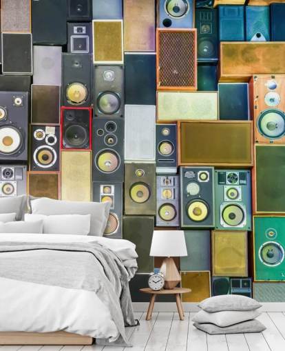 musik tapeter väggmålning som heter Retro Speakers för sovrum, barer, arenor och skolor