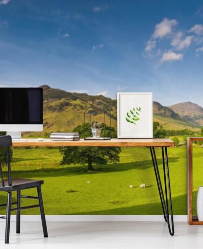Lake District Green Fields and Blue Sky Wall Mural