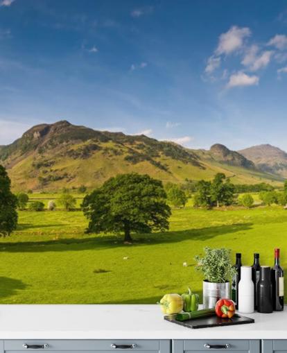 Lake District Green Fields and Blue Sky Wall Mural