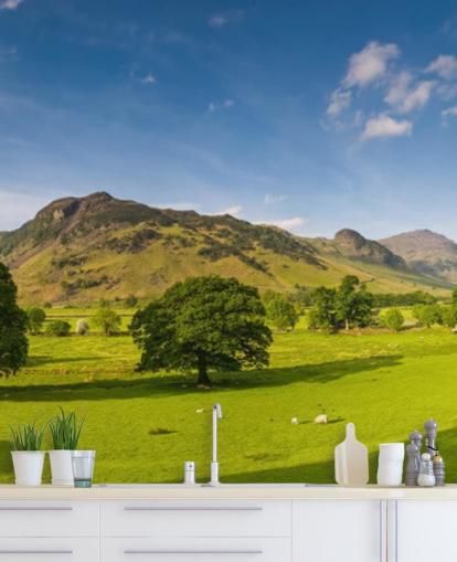 Lake District Green Fields and Blue Sky Wall Mural