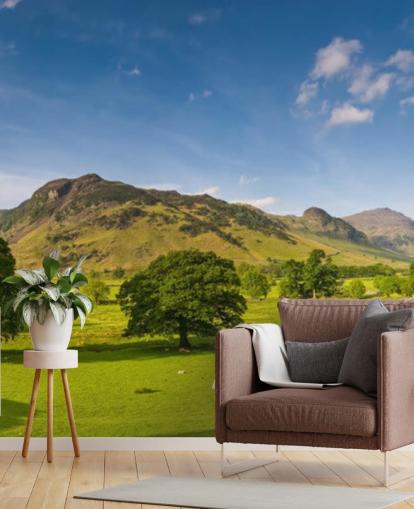 Decorazione murale con campi verdi e cielo blu nel Lake District