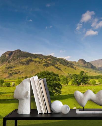 Lake District Green Fields and Blue Sky Wall Mural
