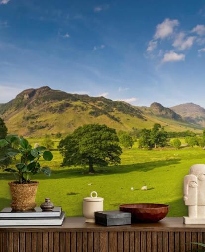 Lake District Green Fields en Blue Sky Wall Mural