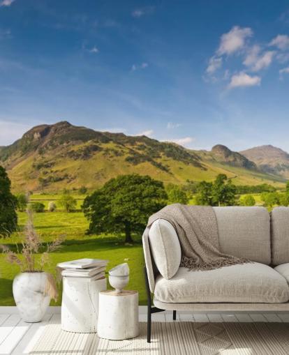 Lake District Grüne Felder und Blauer Himmel Fototapete