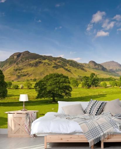 Lake District Green Fields and Blue Sky Wall Mural