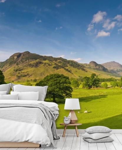Decorazione murale con campi verdi e cielo blu nel Lake District